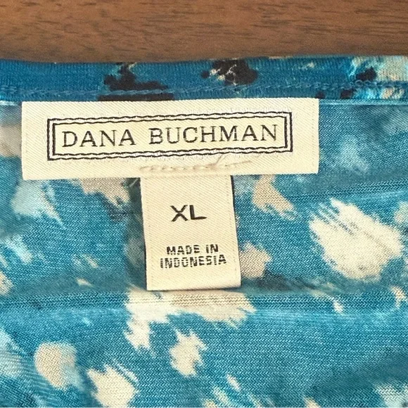 Dana Buchman Teal Abstract Ruched Side Scoop Neck Top XL - Picture 6 of 9